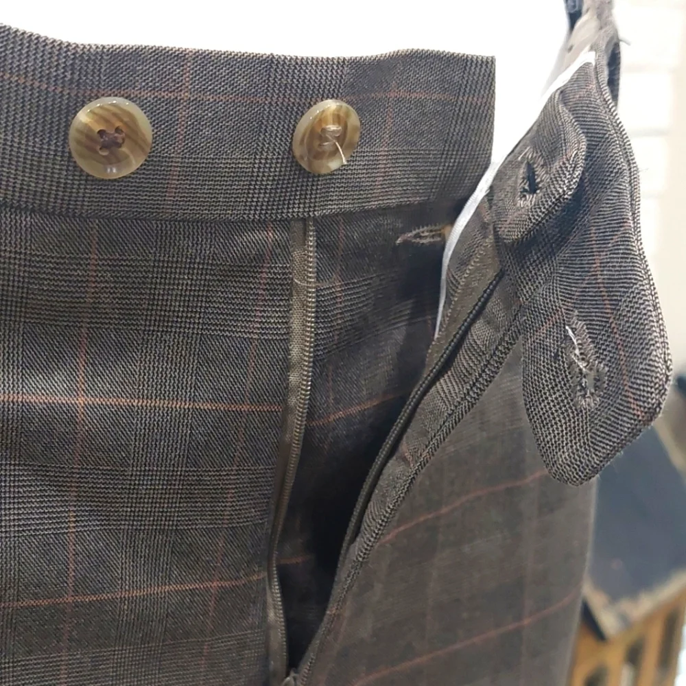Angelo Rossi Khaki Check Modern Fit 2 Pc Suit - Tan Plaid Blazer 38L - 32